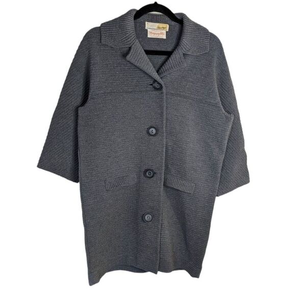 Montgomery Ward VTG Button Front Pure Wool Ribbed Coat Preppy Minimalist Large - Picture 1 of 8